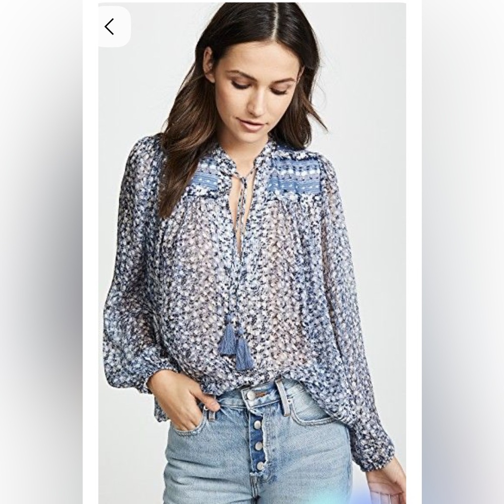 Ulla Johnson transparent peasant blouse, blues. Size 10. GUC